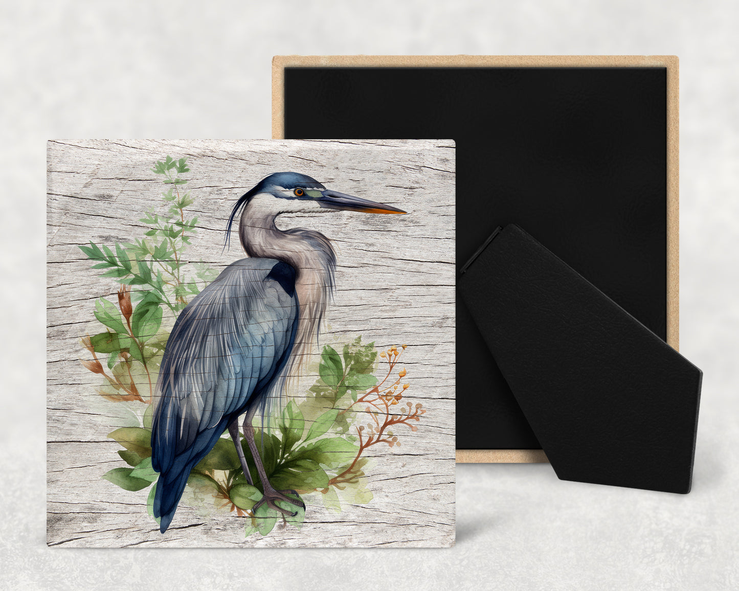 Watercolor Great Blue Heron Art Decorative Ceramic Tile with Optional Easel Back - Available in 3 Sizes