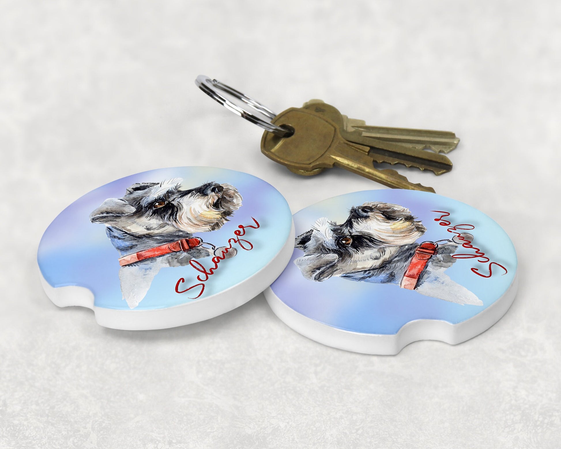 Schnauzer Dog Art Car Coasters - Matching Pair - Schoppix Gifts