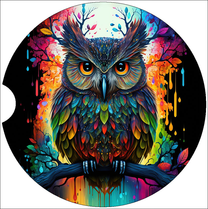 a painting of an owl sitting on a branch