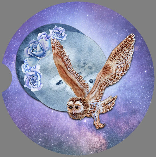 BOHO Owls by the Moon Art  Car Coasters  - Matching Pair - Schoppix Gifts