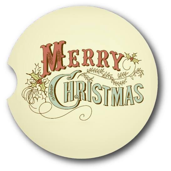 Merry Christmas Car Coasters -Vintage Style - Set of 2 - Schoppix Gifts