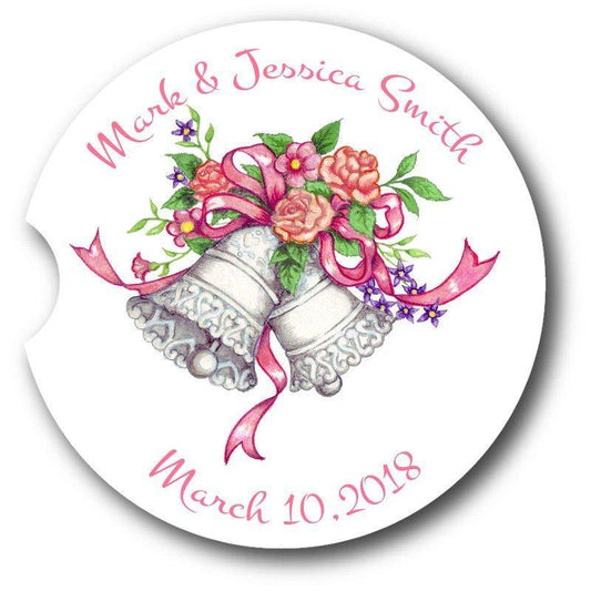 Personalized Custom Wedding/Anniversary Bells Sandstone Car Coasters set of 2/personalized gift - Schoppix Gifts