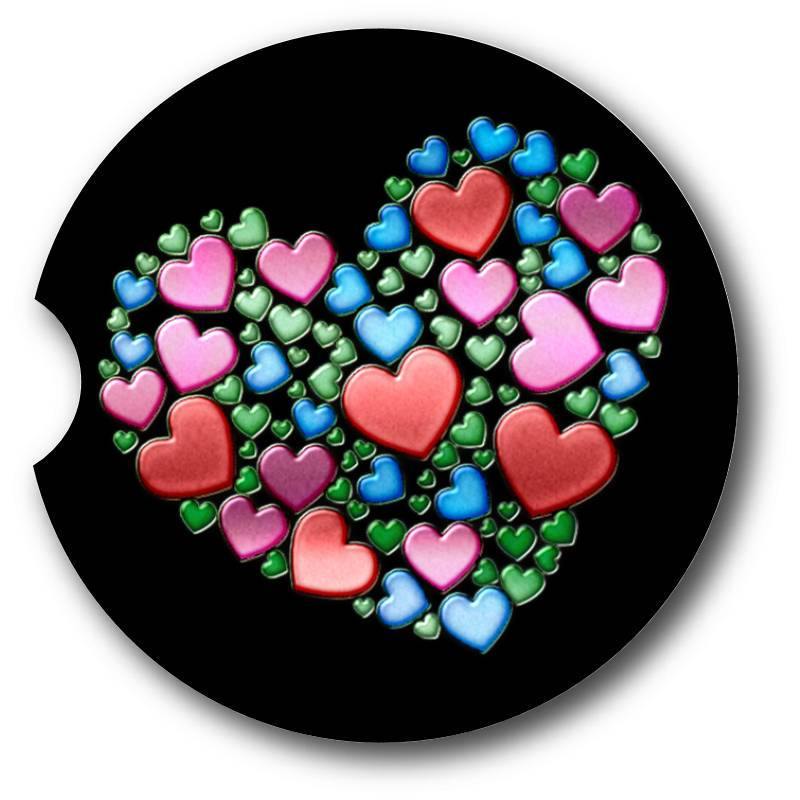 Hearts puzzle Sandstone Car Coasters/set of 2/Optional Matching Keychain - Schoppix Gifts