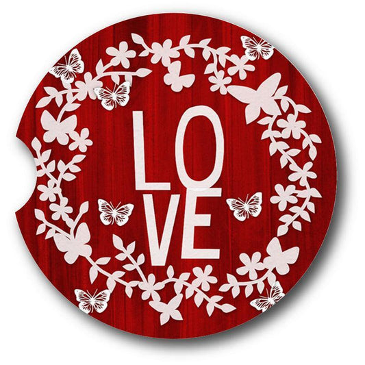 LOVE Wreath car coasters/ Valentines Day Sandstone Car Coasters set of 2. - Schoppix Gifts