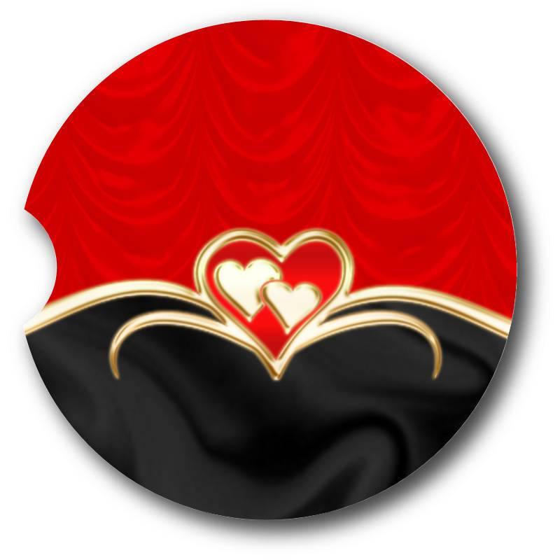 Black & Red Modern Hearts Sandstone Car Coasters set of 2 - Schoppix Gifts