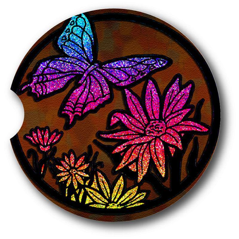 Butterfly  Car Coasters/Stained Glass Glitter Look /set of 2 - Schoppix Gifts