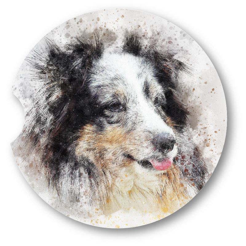 Sheltie Car Coasters/Watercolor Style / set of 2 - Schoppix Gifts