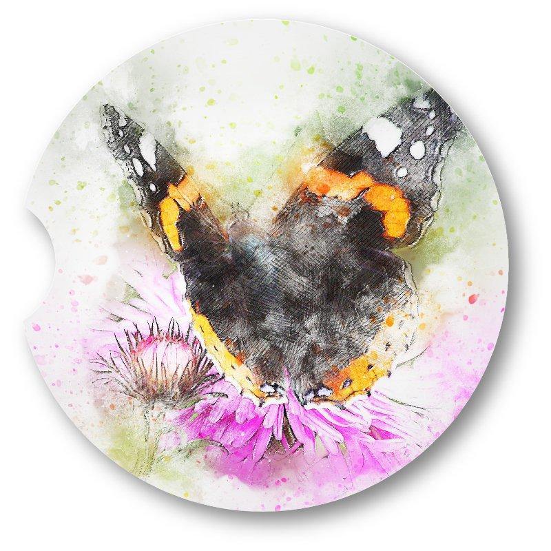 Butterfly Sandstone Car Coasters-Watercolor Style -Set of 2 - - Schoppix Gifts