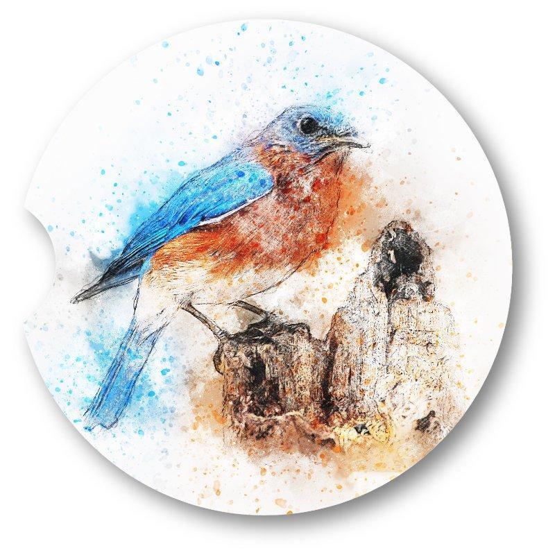 Bluebird Car Coasters/Watercolor Style  set of 2 - Schoppix Gifts