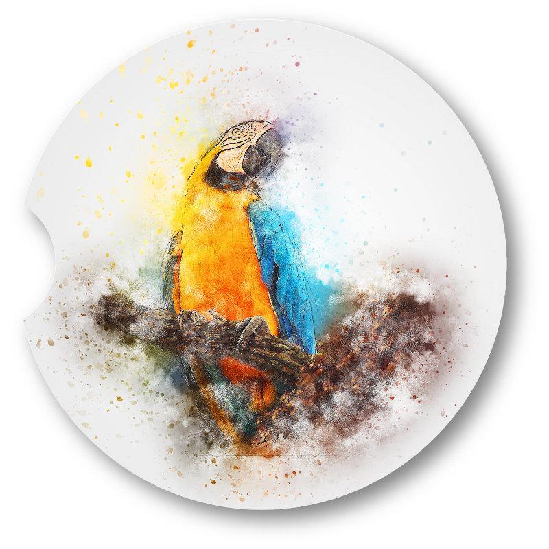 Macaw Car Coasters/Watercolor Style / set of 2 - Schoppix Gifts