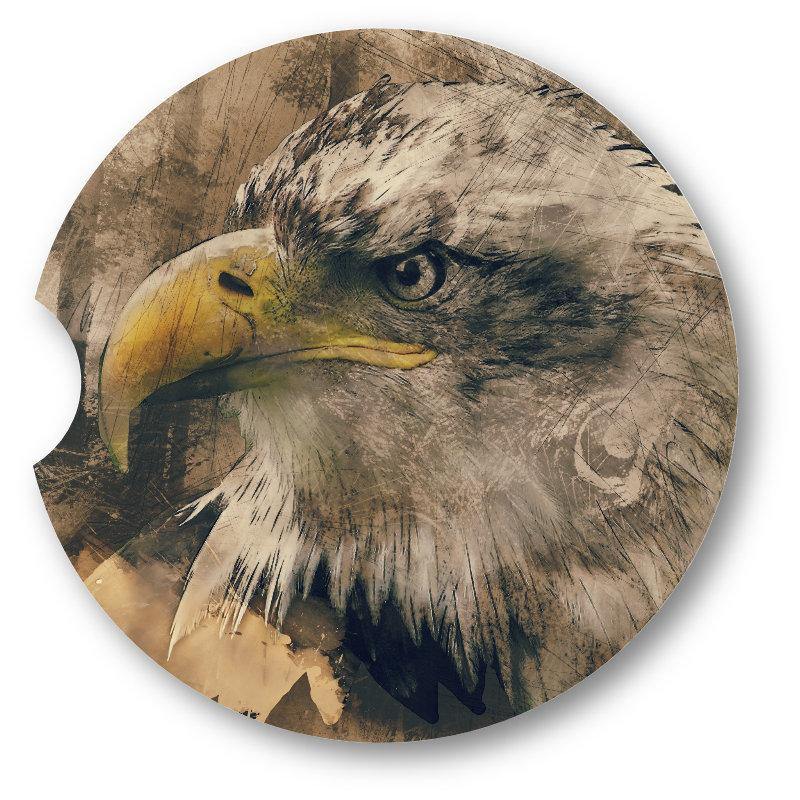 Bald Eagle Car Coasters-Grunge  style-Set of 2 - - Schoppix Gifts