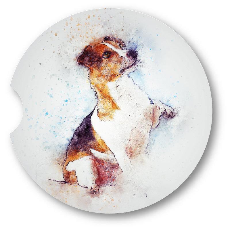Jack Russell Terrier Car Coasters set of 2/  2.5" Acrylic Key Chain - Schoppix Gifts