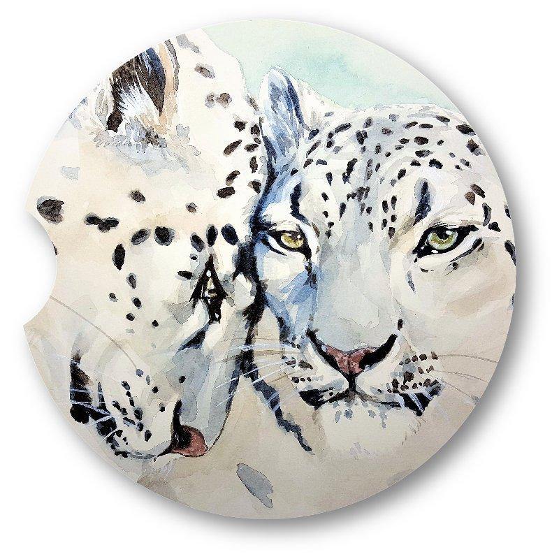 Snow Leopards Car Coasters-Set of 2 - - Schoppix Gifts