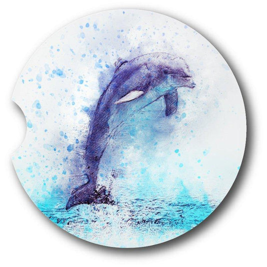 Dolphin Car Coasters-Watercolor  Style - Set of 2 - Schoppix Gifts