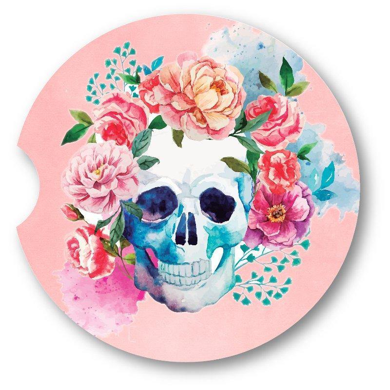Skull and Flowers car coasters-Set of 2 - - Schoppix Gifts