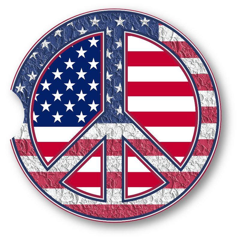 American Flag Car Coasters / Stars and Stripes / Peace Symbol Sandstone Car Coasters/ set of 2 - Schoppix Gifts