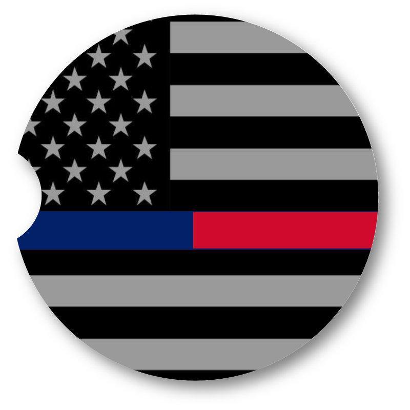 Thin Red/Blue Line Car Coasters- Set of 2 - Matching Pair - Schoppix Gifts