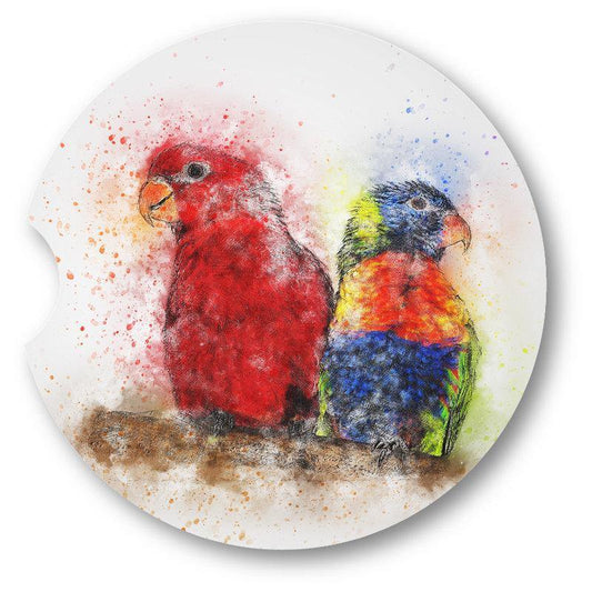 Parrots Car Coasters/Watercolor Style / set of 2 - Schoppix Gifts