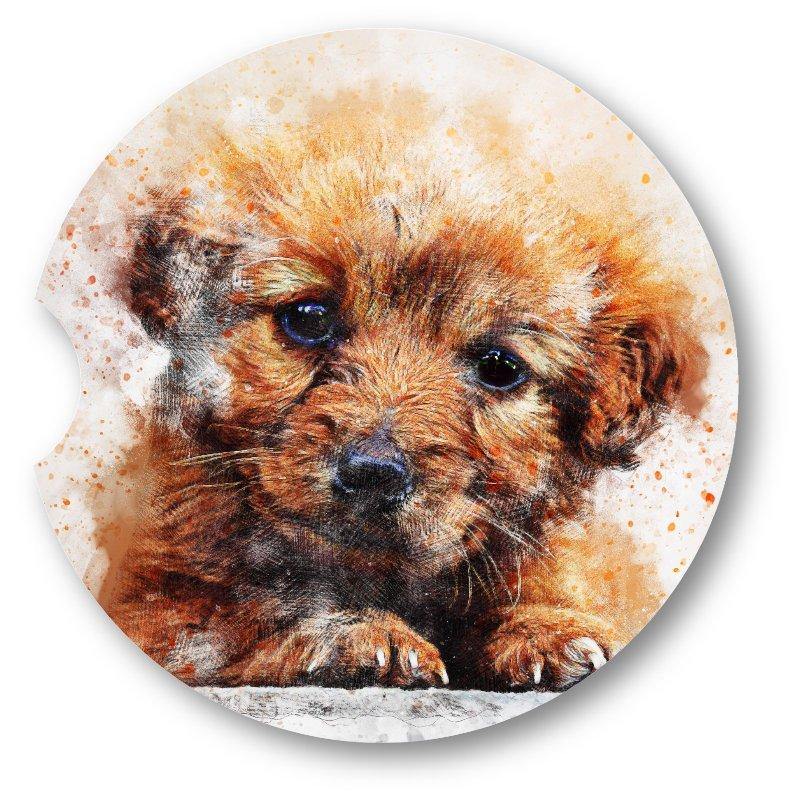 Puppy Car Coasters/Watercolor Style / set of 2/  2.5" Acrylic Key Chain - Schoppix Gifts