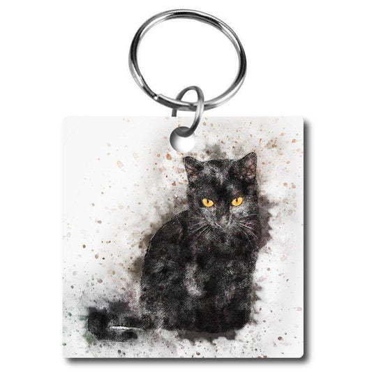 Watercolor style Black Cat Acrylic Key Chain - Schoppix Gifts
