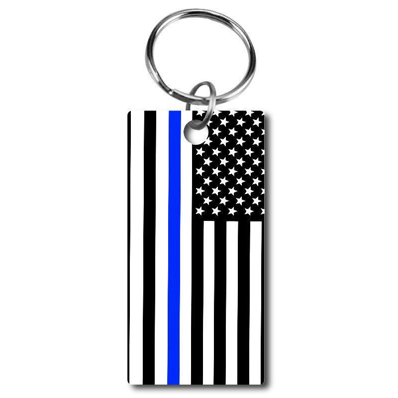 Thin Blue Line Flag  Acrylic Key Chain - Schoppix Gifts