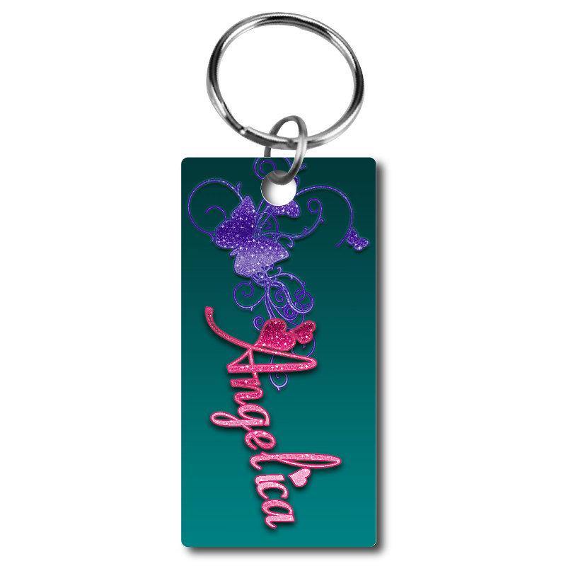 Personalized Glitter look Butterfly Name Rectangle Acrylic Key Chain - Schoppix Gifts