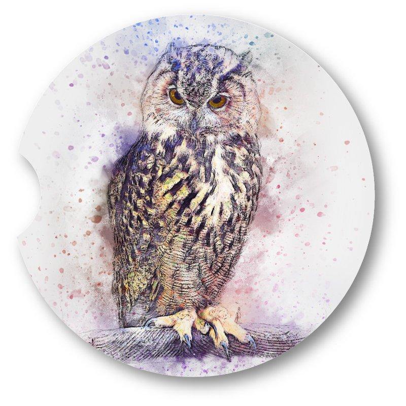 Owl Car Coasters-Watercolor Style - Set of 2 - - Schoppix Gifts