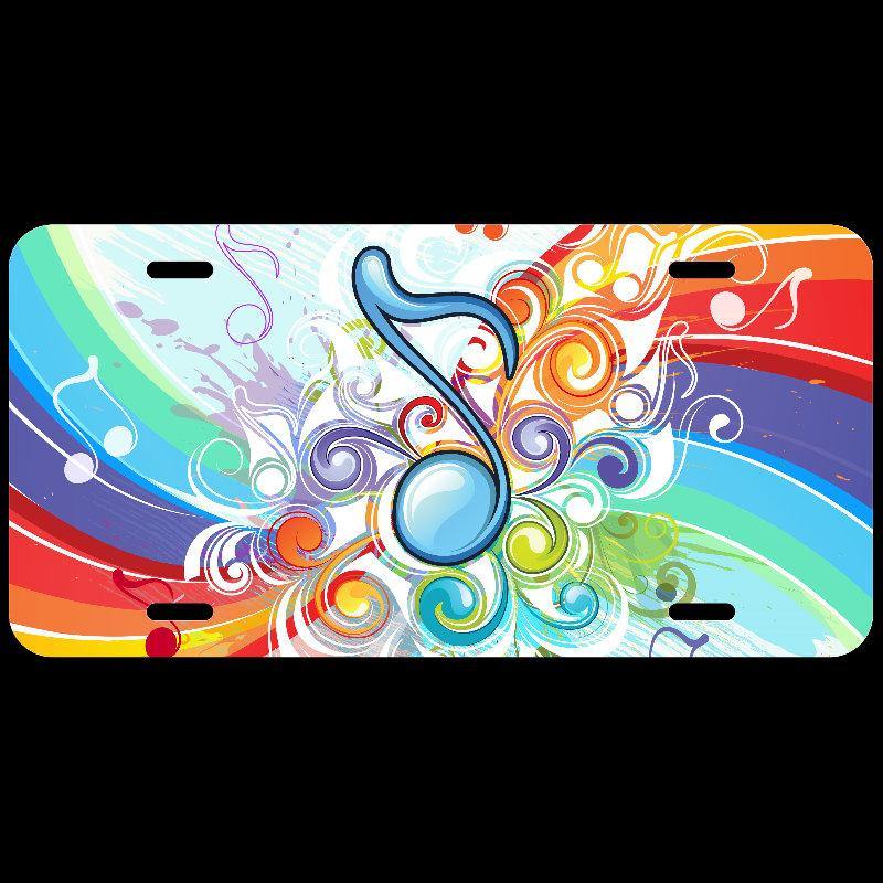 Beautiful Rainbow Music Notes Aluminum License Plate, music lovers gifts for women - Schoppix Gifts