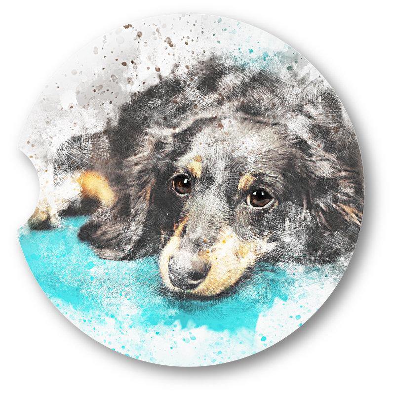 Dachshund Car Coaster Art/Watercolor Style / set of 2 - Schoppix Gifts