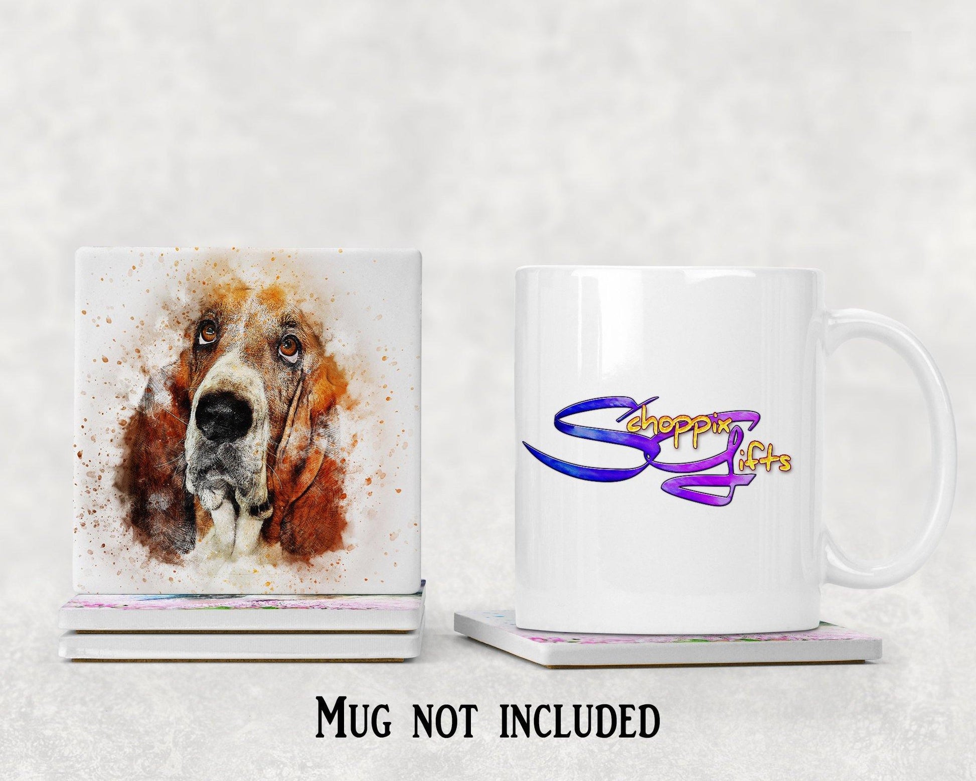 Watercolor style Basset Hound Square Drink Coaster-Set of 4- Available in 4 styles! - Schoppix Gifts