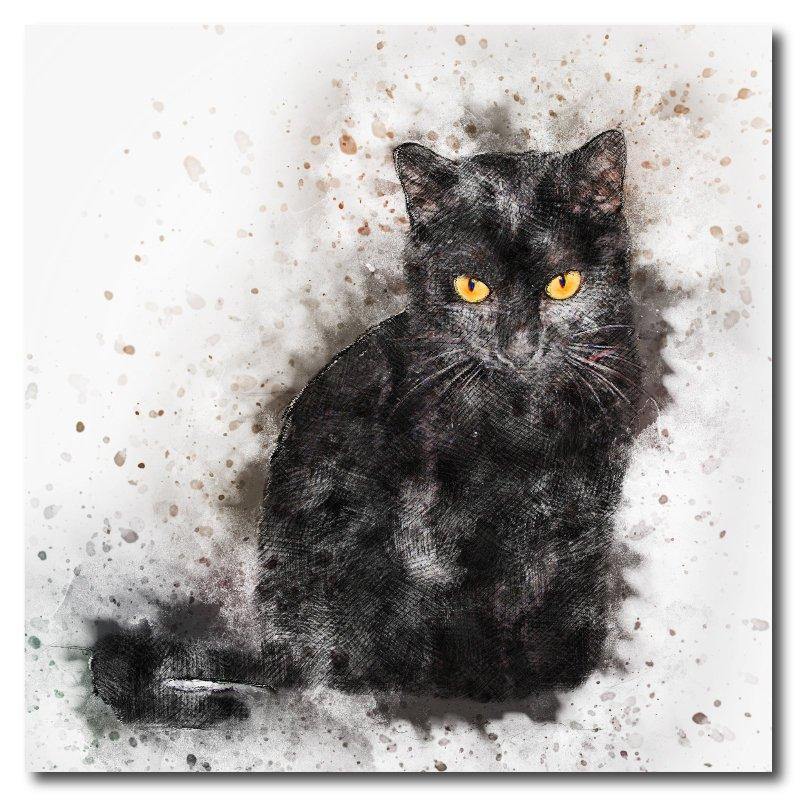 Watercolor style Black Cat Square Drink Coaster-Set of 4- Available in 4 styles! - Schoppix Gifts