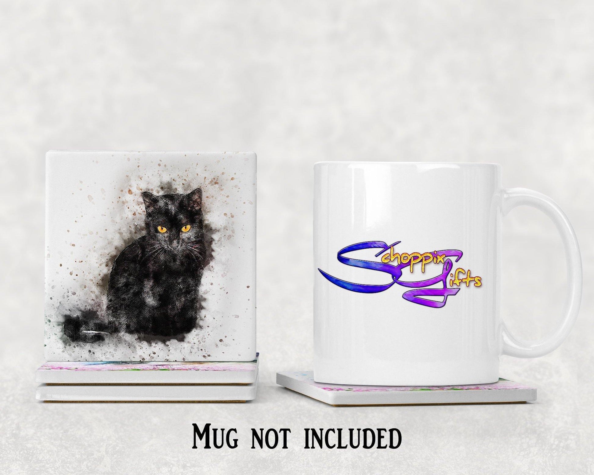 Watercolor style Black Cat Square Drink Coaster-Set of 4- Available in 4 styles! - Schoppix Gifts