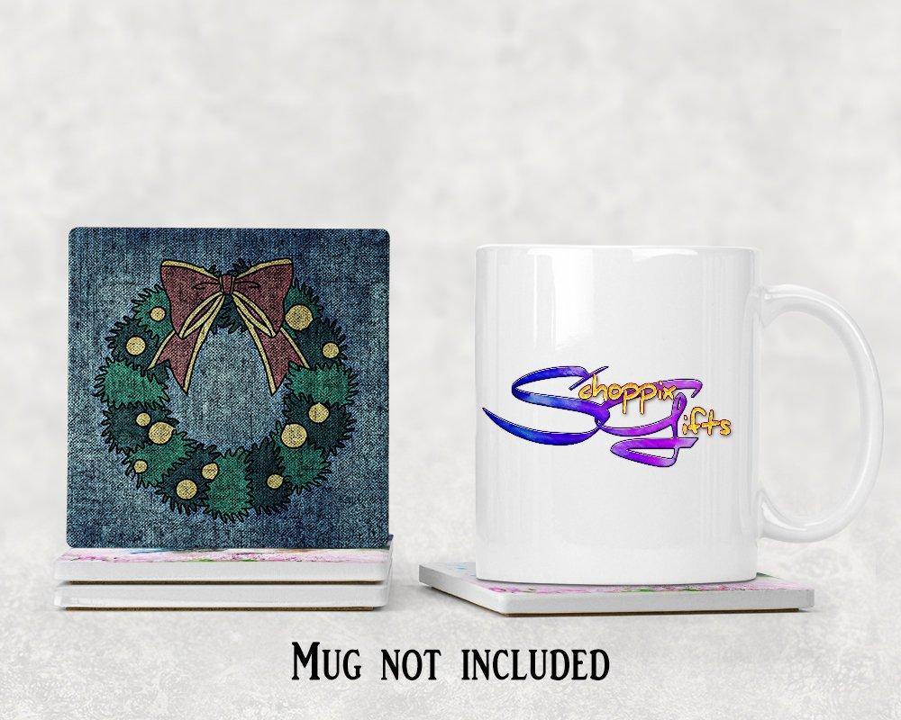 Christmas Wreath Square Drink Coaster-Set of 4- Available in 4 styles! - Schoppix Gifts