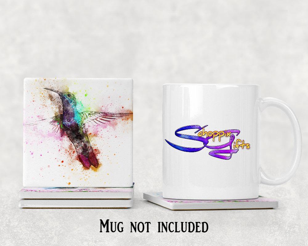 Watercolor style Hummingbird in Flight Square Drink Coaster-Set of 4- Available in 4 styles! - Schoppix Gifts