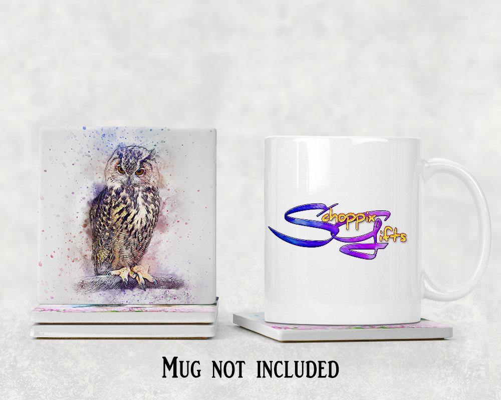 Watercolor style Owl Square Drink Coaster-Set of 4- Available in 4 styles! - Schoppix Gifts