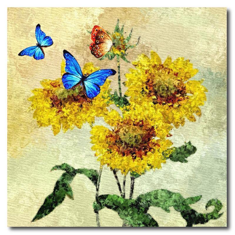 Butterflies and Sunflower Square Drink Coaster-Set of 4- Available in 4 styles! - Schoppix Gifts
