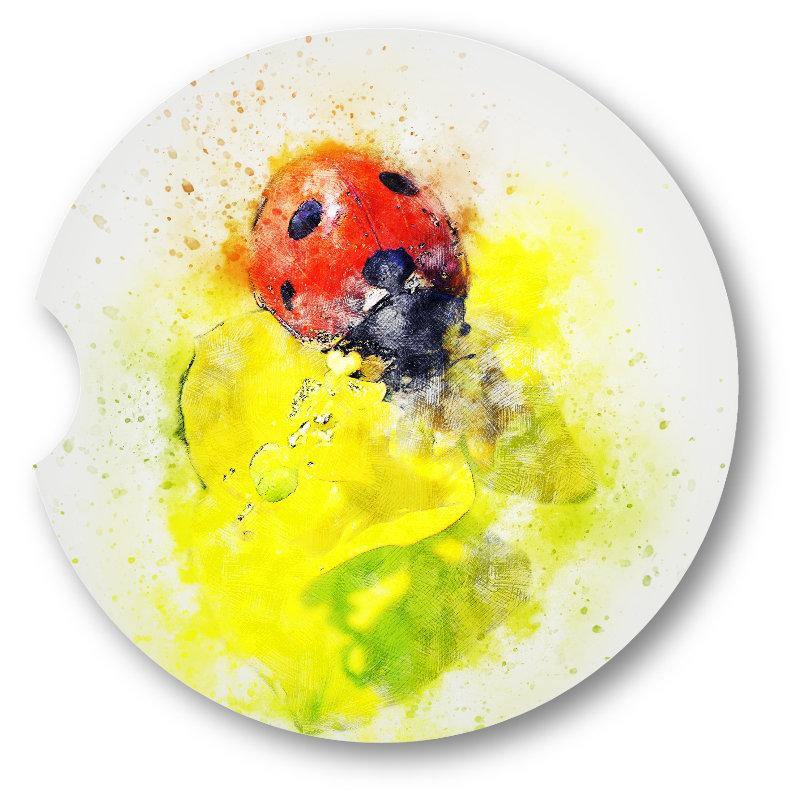 Watercolor Style Ladybug on FlowerSandstone Car Coasters set of 2. - Schoppix Gifts