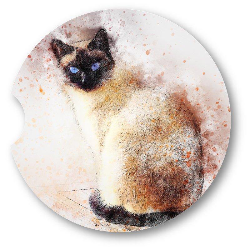 Watercolor style Siamese Cat Sandstone Car Coasters set of 2 - Schoppix Gifts