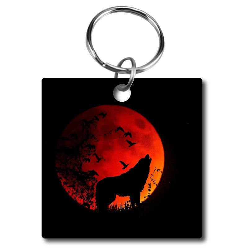 Howling Wolf against Red Moon  Acrylic Key Chain - Schoppix Gifts