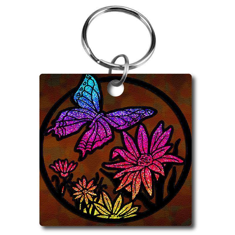 Stained Glass Look Butterfly and Flower Acrylic Key Chain - Schoppix Gifts