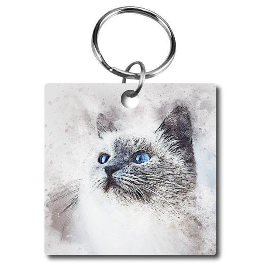 White Cat with Blue Eyes Acrylic Key Chain - Schoppix Gifts
