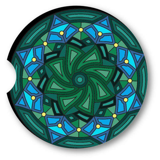 Blue Green 8 point Star Mandala Sandstone Car Coasters set of 2. - Schoppix Gifts