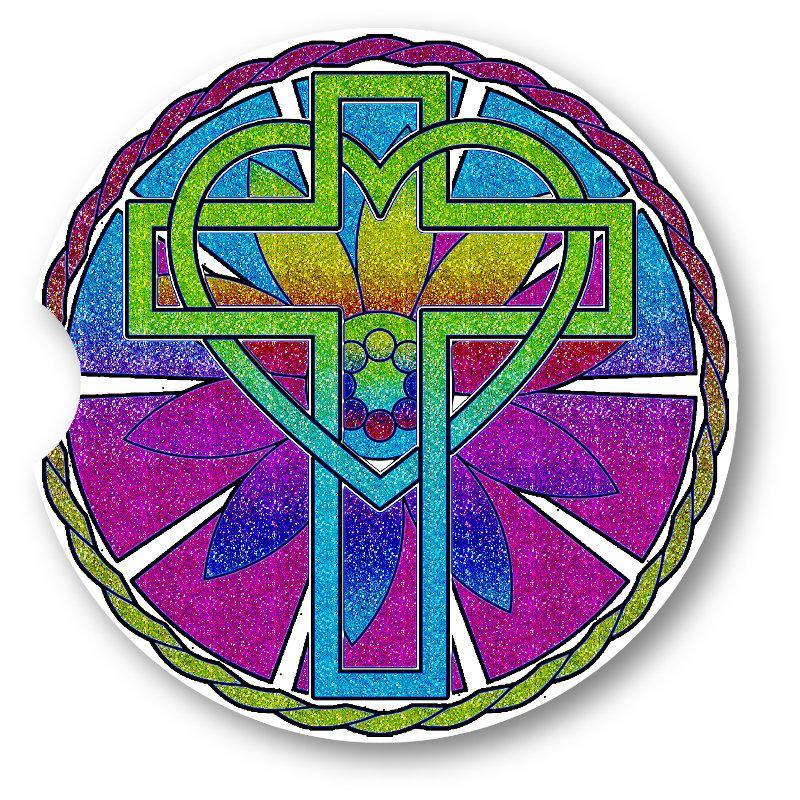 Heart/Cross Mandala Sandstone Car Coasters set of 2. - Schoppix Gifts