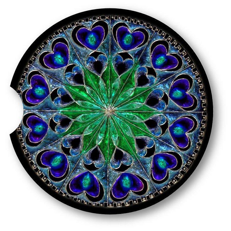 Blue Green Hearts Mandala Sandstone Car Coasters set of 2. - Schoppix Gifts