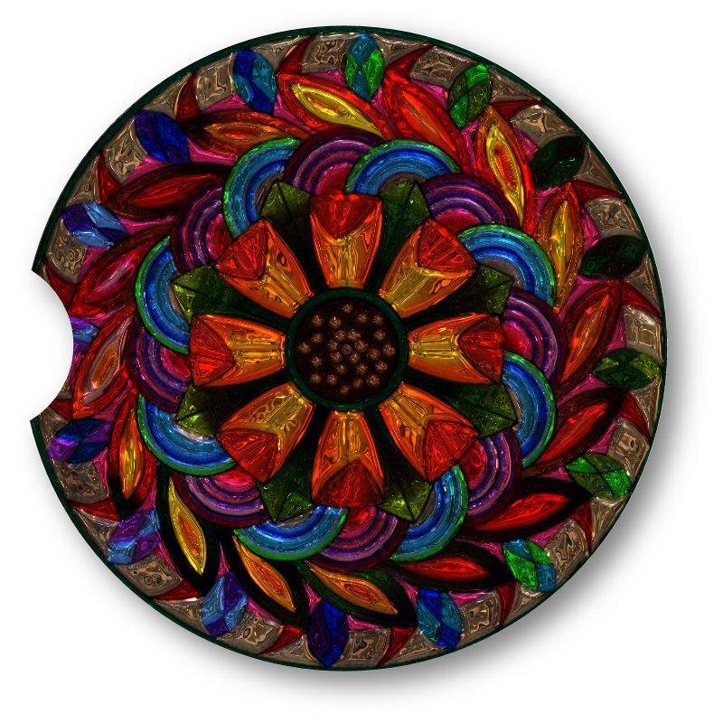Metallic Foil Look Mandala Sandstone Car Coasters set of 2. - Schoppix Gifts