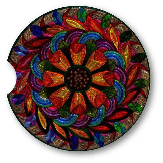 Metallic Foil Look Mandala Sandstone Car Coasters set of 2. - Schoppix Gifts