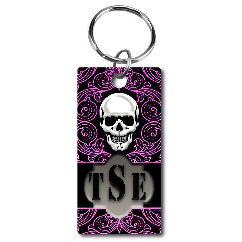 Skull and Swirls/Flourishes Monogram Rectangle Acrylic KeyChain - Schoppix Gifts