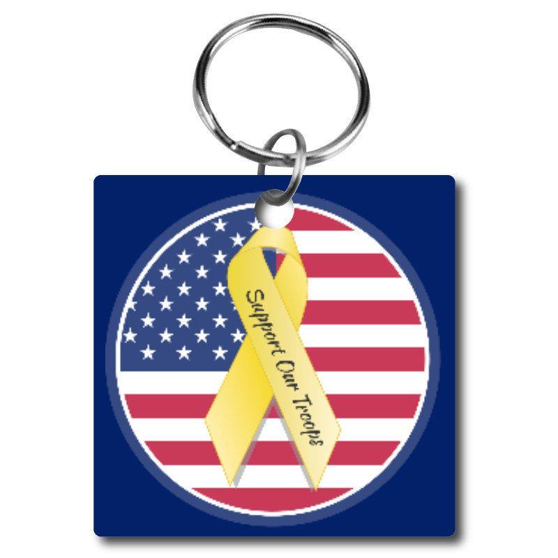 Support Our Troops American Flag Yellow Ribbon Acrylic Key Chain - Schoppix Gifts