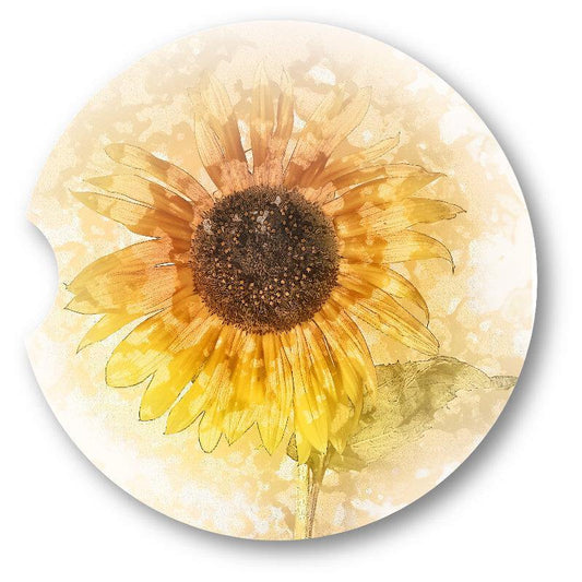Watercolor Style Sunflower Sandstone Car Coasters set of 2