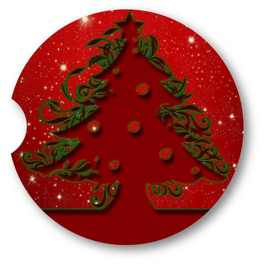 Christmas Tree Cutout Sandstone Car Coasters / Set of 2 - Schoppix Gifts